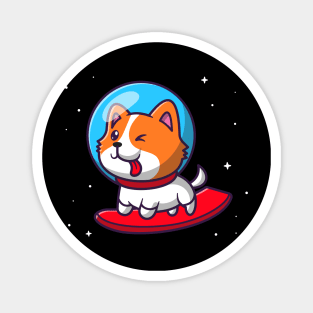 Cute astronaut Dog Surfing in Space Cartoon Magnet